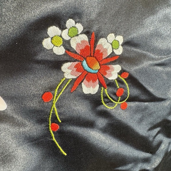 VTG Chinese Plum Blossoms Silk Hand Embroidery Floral Jacket Black Sz Medium/38 - Picture 7 of 11